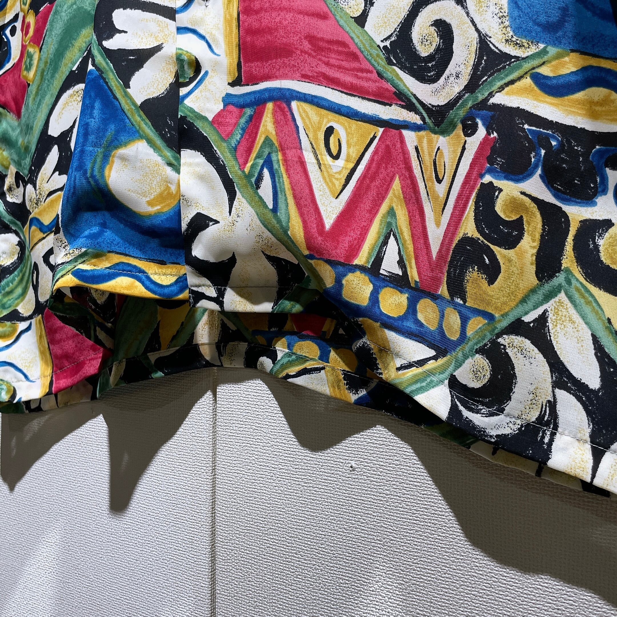 1990s Psychedelic art pattern Design vintage Drape loose Open collar shirt