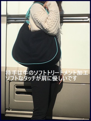 コピー：コピー：ショルダーバック　ハンドバック　持ち手は肌触りが優しいCowレザーのトリートメント加工　MADE IN JAPAN NAVY