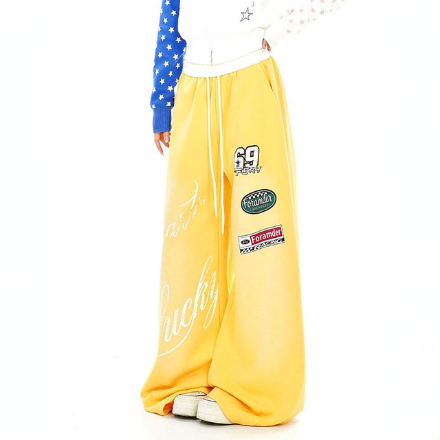 レーシングワッペンレタリングボリュームパンツ 2col   R02864