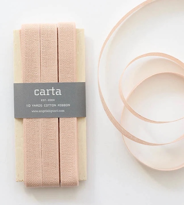 [Studio Carta]コットンリボン／Loose Wave Cotton RibbonーWood Paddle 10Yards  Blush    スタジオカルタ