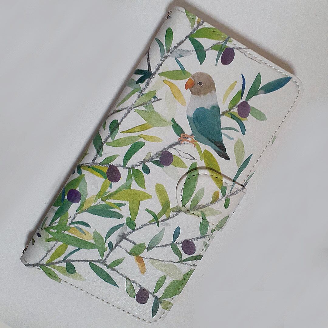 TORINOS 全機種対応　手帳型スマホケース　（対応専用ケース、カメラホール付）　インコ　ツバメ　文鳥　オウム　鳥