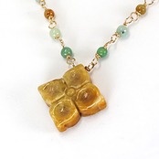 希少なカラーで大人かわいく！K14GF翡翠マルチカラーお花ペンダントネックレス A貨翡翠 jd_ne1084