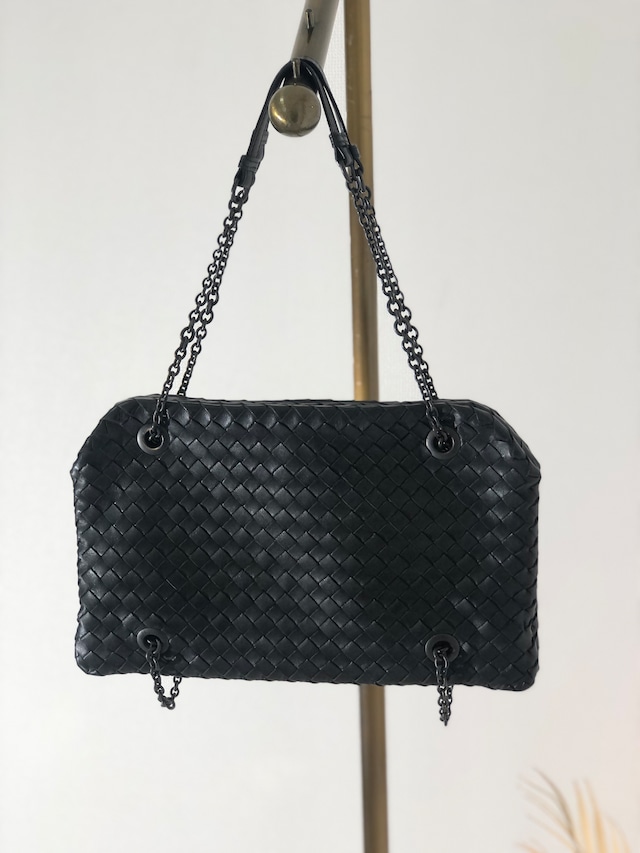 Bottega Veneta ボッテガ・ヴェネタ レザー セミショルダー チェーンハンドル ショルダーバッグ ブラック vintage ヴィンテージ オールド xtn7dk