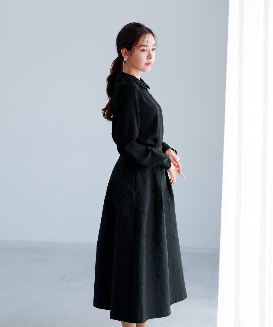 ディテール映え 】ソフトツイル・襟袖レースクラシカルブラウス