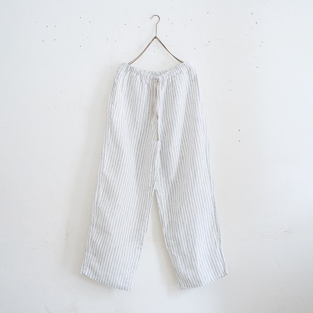 unisex relax pants／washed linen 〈gray pinstripe〉
