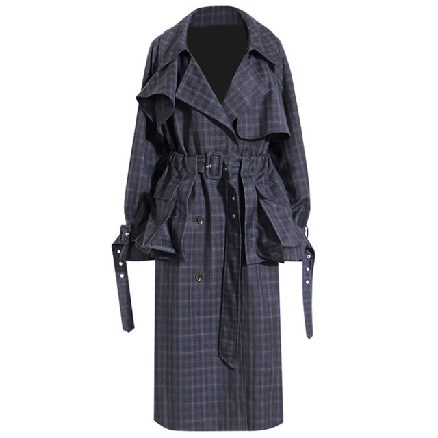 Pocket Belt + Plaid Trench Coat【00320】