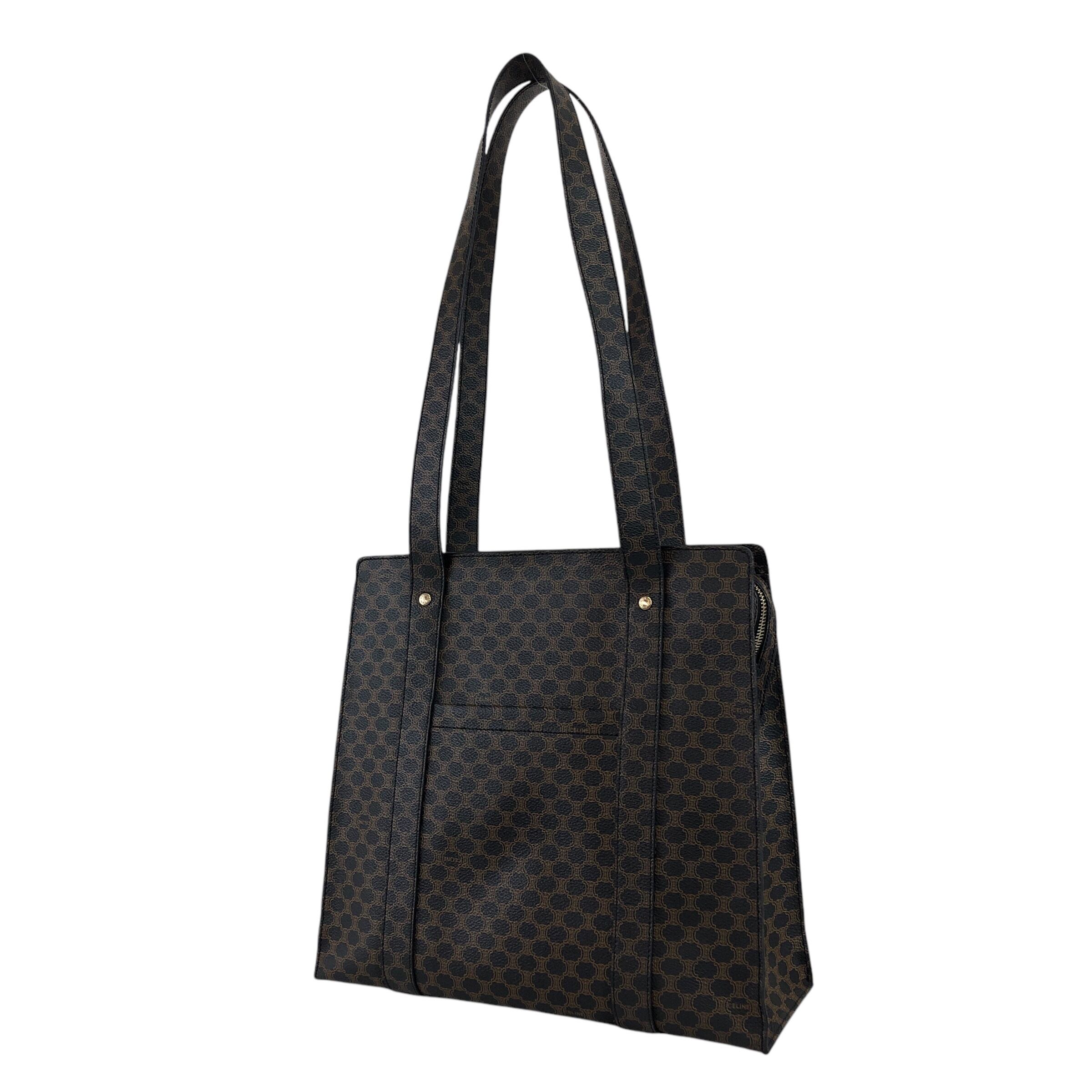中古 CELINE セリーヌ マカダム トートバッグ ヴィンテージ ブラック PVC レザー MC98/2 オールド 肩掛け イタリア製 鑑定済み正規品 CELINE（セリーヌ） バケツ型トートバッグ ショルダーバッグ MC98/2