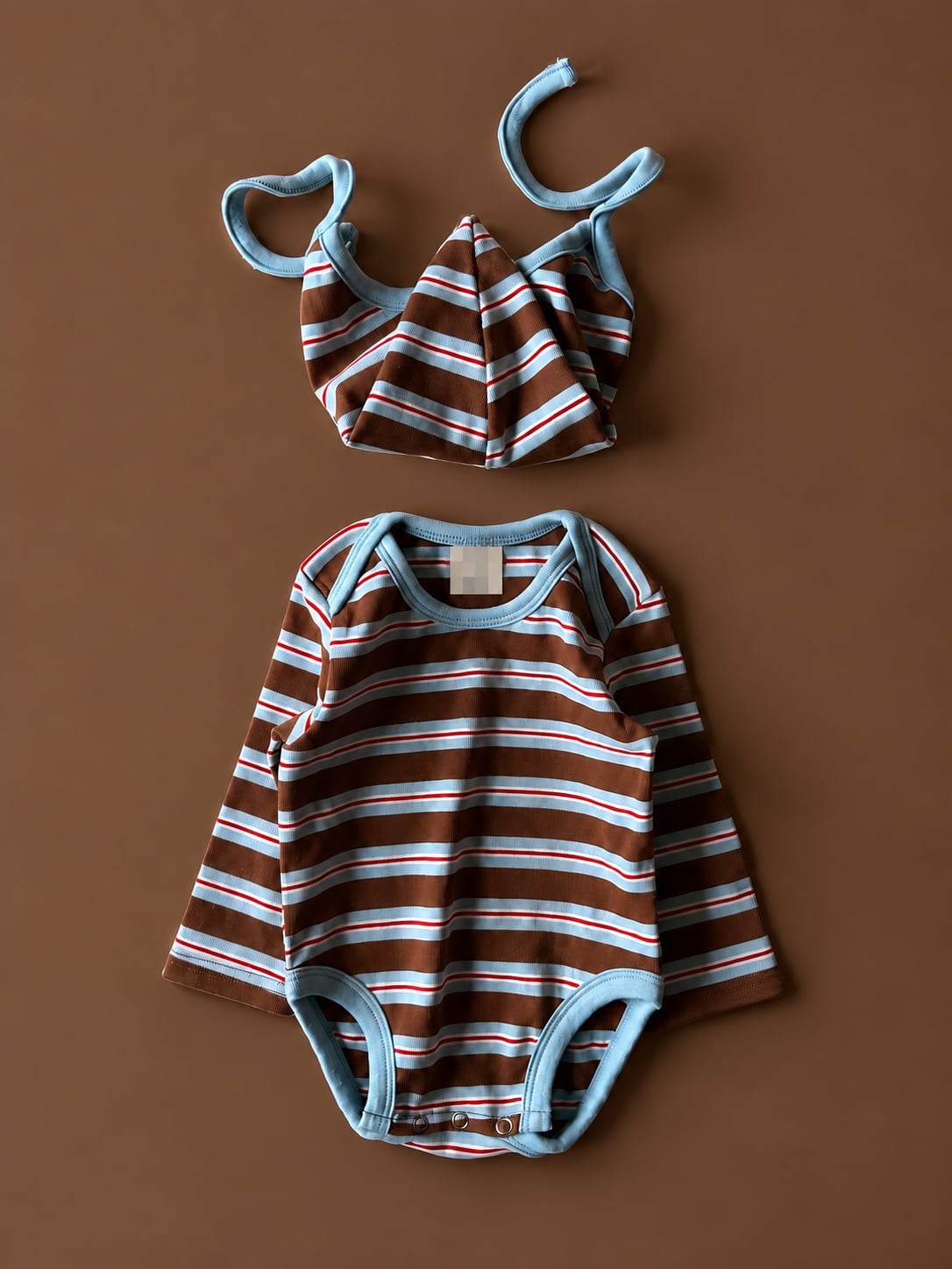 Baby チョコミンボーダー ロンパース&ボンネット set(60−70cm)4520