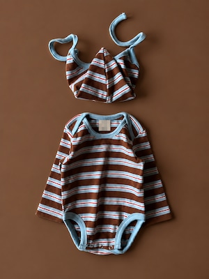 Baby チョコミンボーダー ロンパース&ボンネット set(60−70cm)4520
