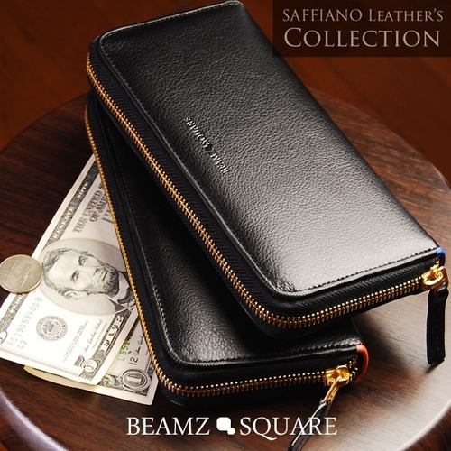 BEAMZ　SQUARE（ビームズスクエア) サフィアーノレザーラウンドF長財布 革 本革 人気 長財布 ブランド 紺 ネイビー オレンジ 20代 30代 40代 50代 60代 70代