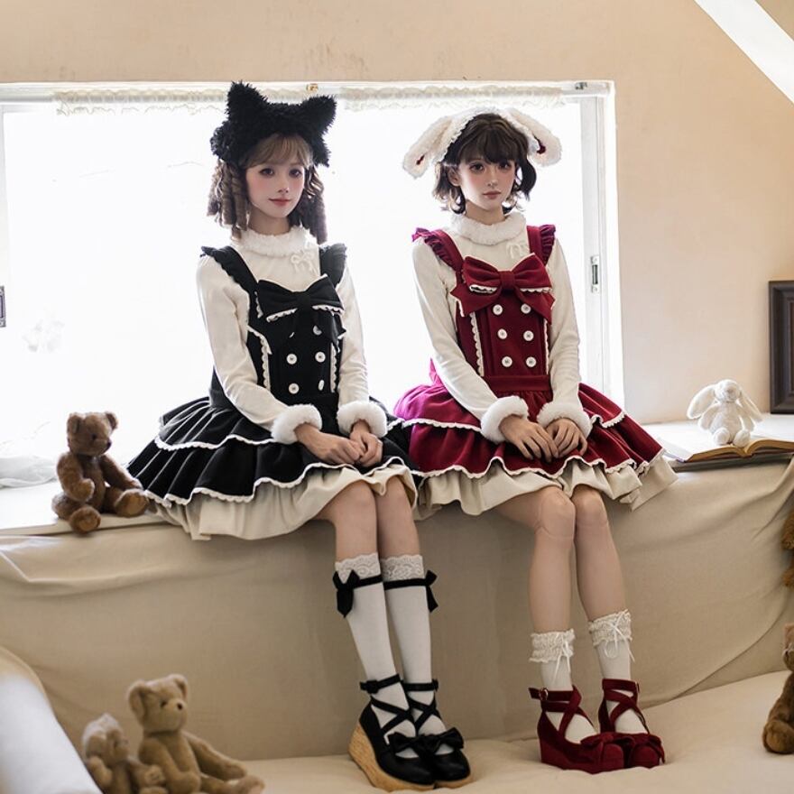 ロリィタ ガーリー夢かわいい くまモチーフ背帯ジャンスカセット