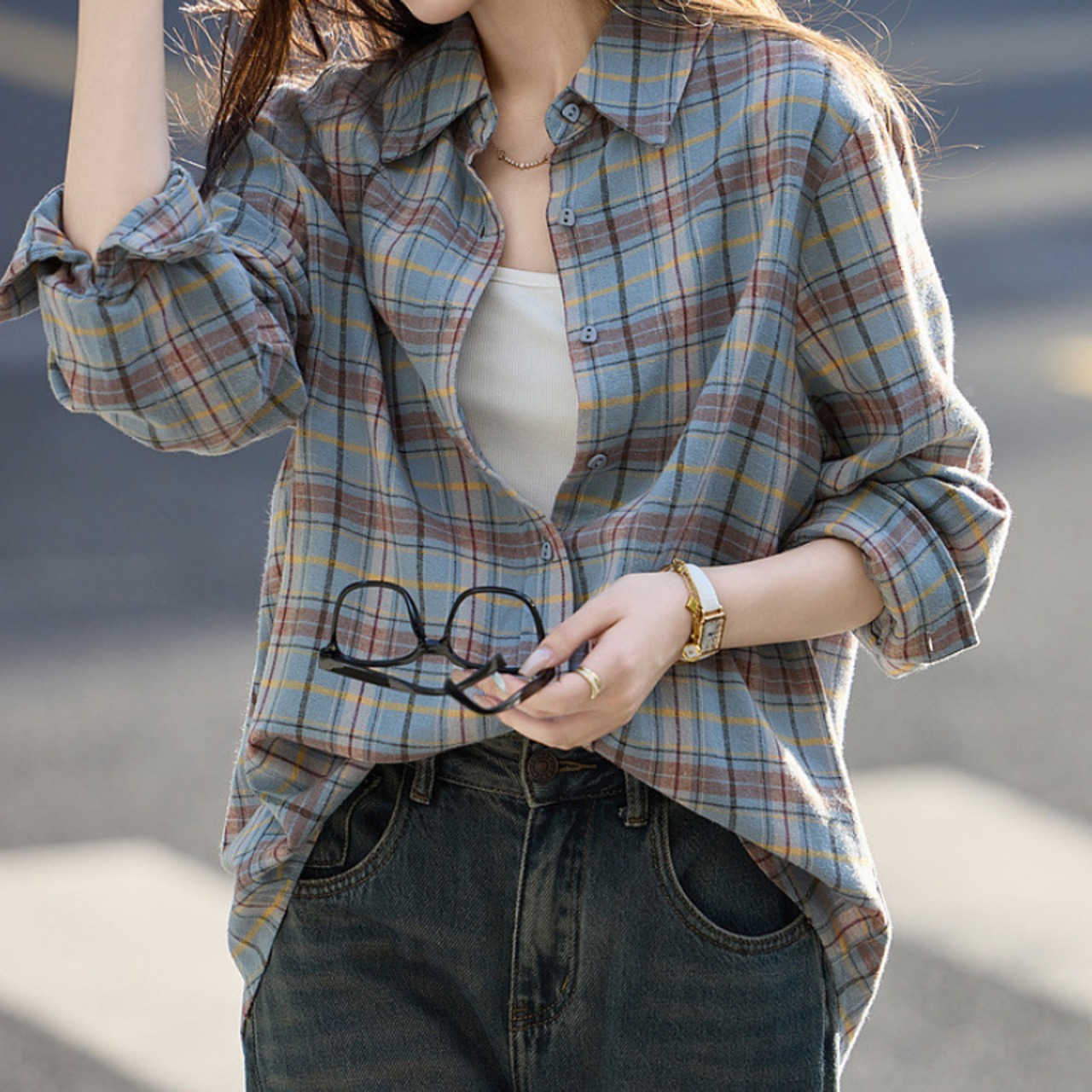 チェック柄ルーススタイルシャツ A01162