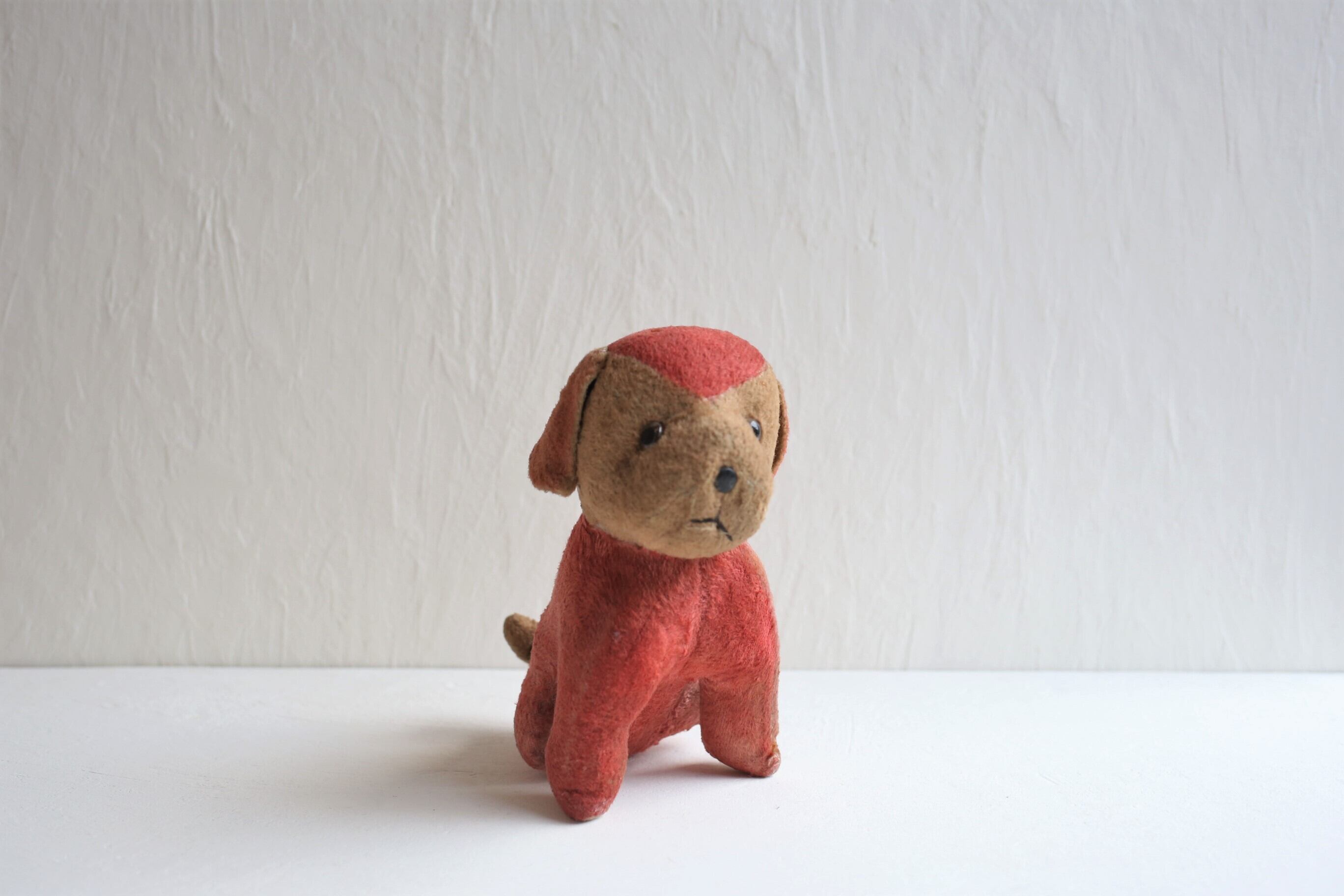 フランス アンティーク ヴィンテージ ぬいぐるみ ローズカラーのお座り犬 N-04321