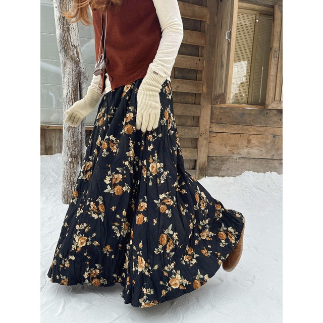 flower rose wrinkled pleats skirt　2litr05983