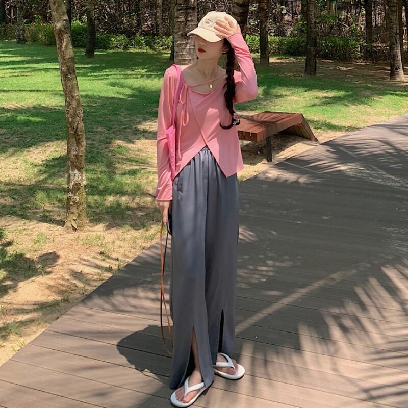 Tシャツ サマールーズジャケット ロング ピンク 夏物 YY-ファッション37625101403