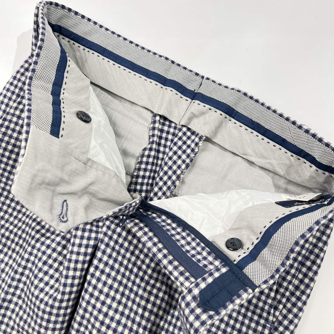 イタリア製 GERMANO ジェルマーノ EDIFICE別注 ギンガムチェック ウール パンツ 42/ネイビー×ホワイト系 メンズ