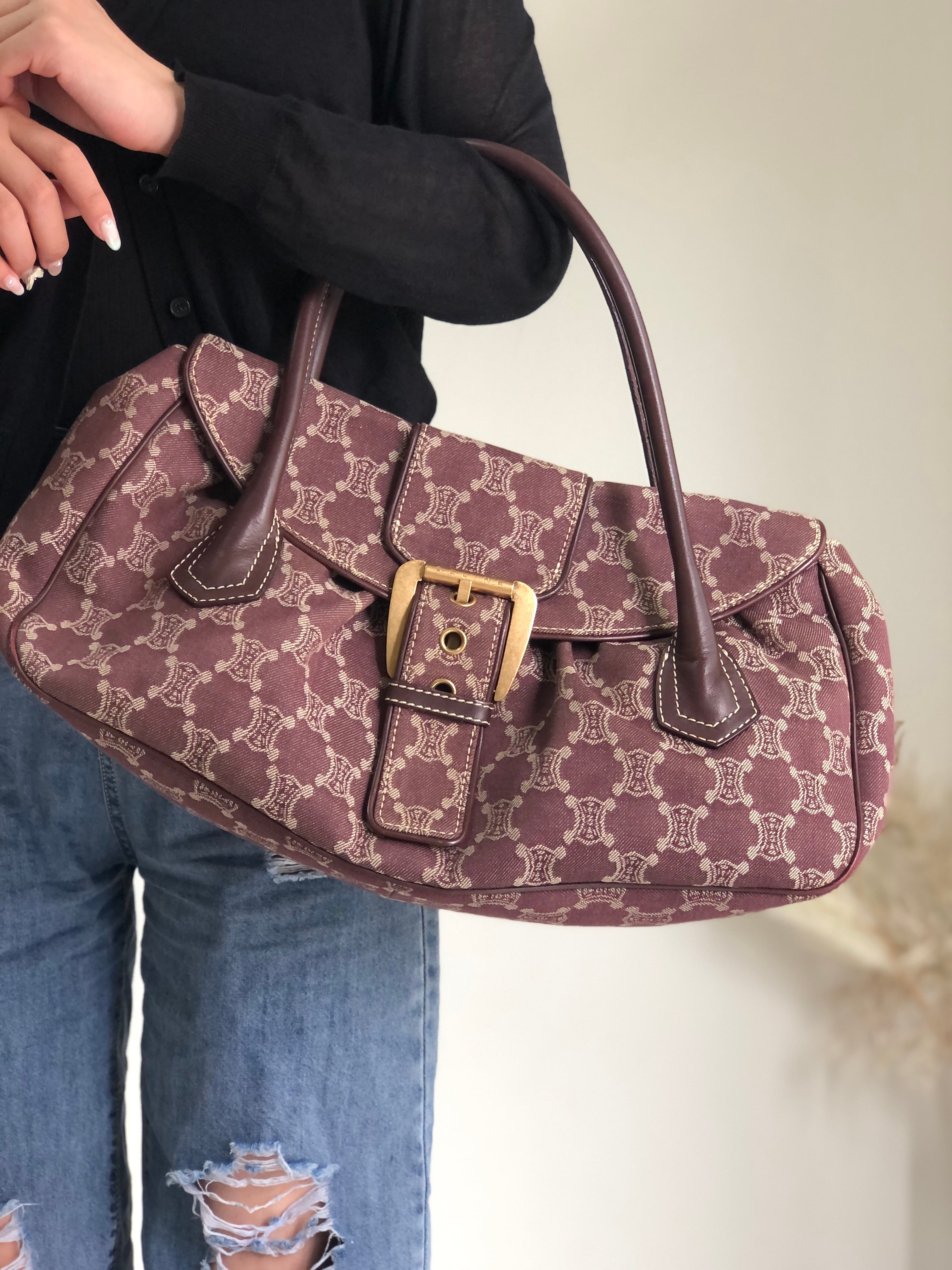 CELINE セリーヌ パリマカダム フロントベルト デニム ハンドバッグ