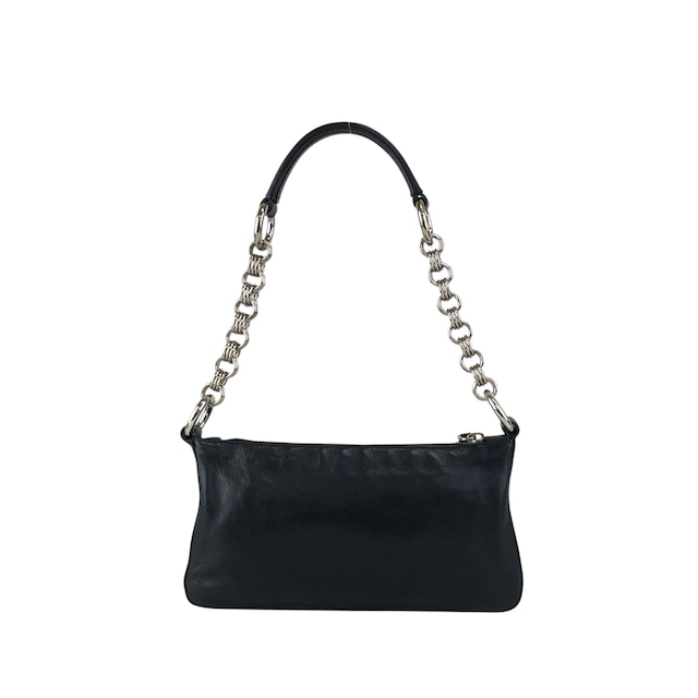 PRADA プラダ ショルダーバッグ ブラック トライアングルロゴ レザー チェーンハンドル ホーボーバッグ vintage ヴィンテージ オールド zft4vr