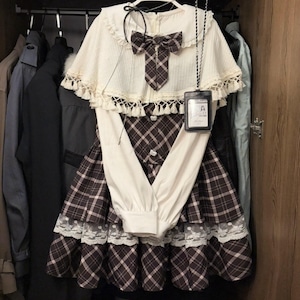 ゆめかわ♡ケープ付きグレンチェックワンピース wanpi146 ゆめかわ♡ケープ付きグレンチェックワンピース wanpi146