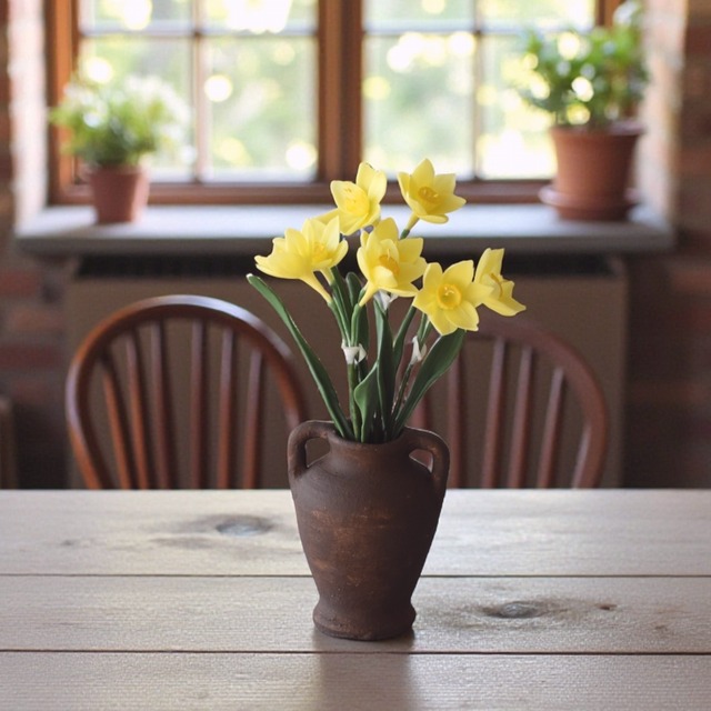 【粘土のお花】　水仙（スイセン）壺　S1369