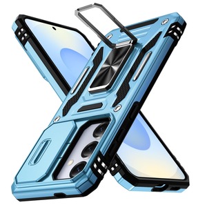 【新着特価】Galaxy S25 用 ケース リング付き 耐衝撃 カメラ保護 レンズ保護 画面保護 米軍MIL規格 指紋防止 車載ホルダー対応 スタンド機能 滑り止め TPU+PC材質 ケース 落下防止 一体型 傷つけ防止 格好いい 黄ばみなし スカイブルー 8006-SAM S25-04-CP