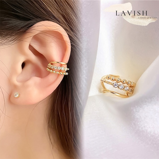 CZボールライン イヤーカフ レディース Ear cuff