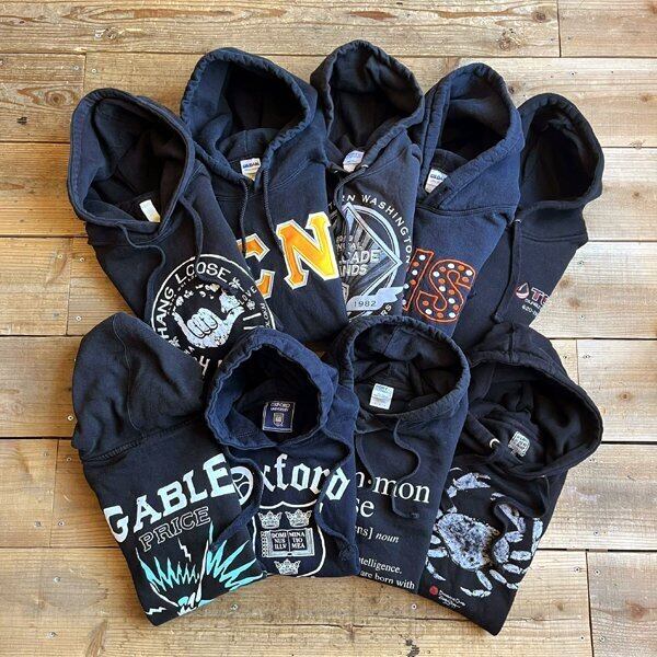 1点物◇CRAB蟹カニ黒プリントスウェットパーカー古着メンズSM