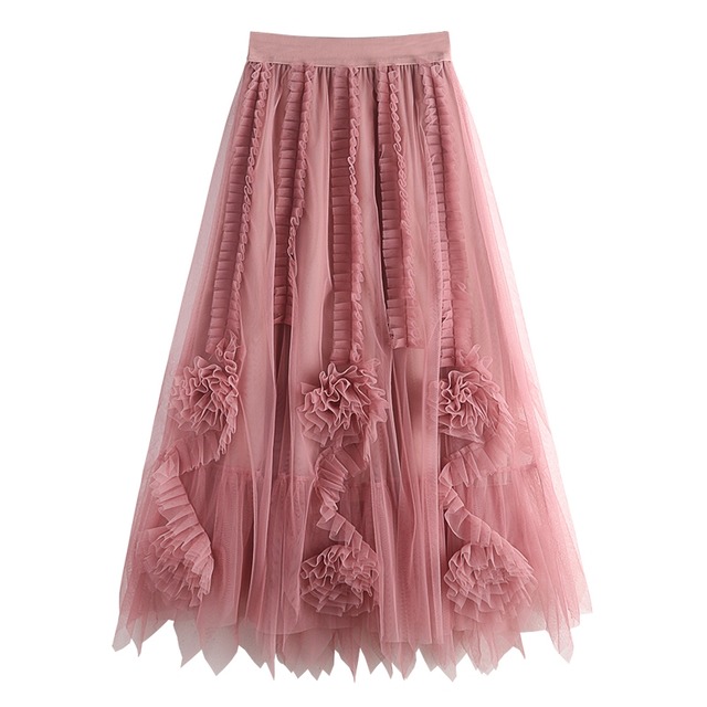 全5色/Draped rose tulle skirt　B418