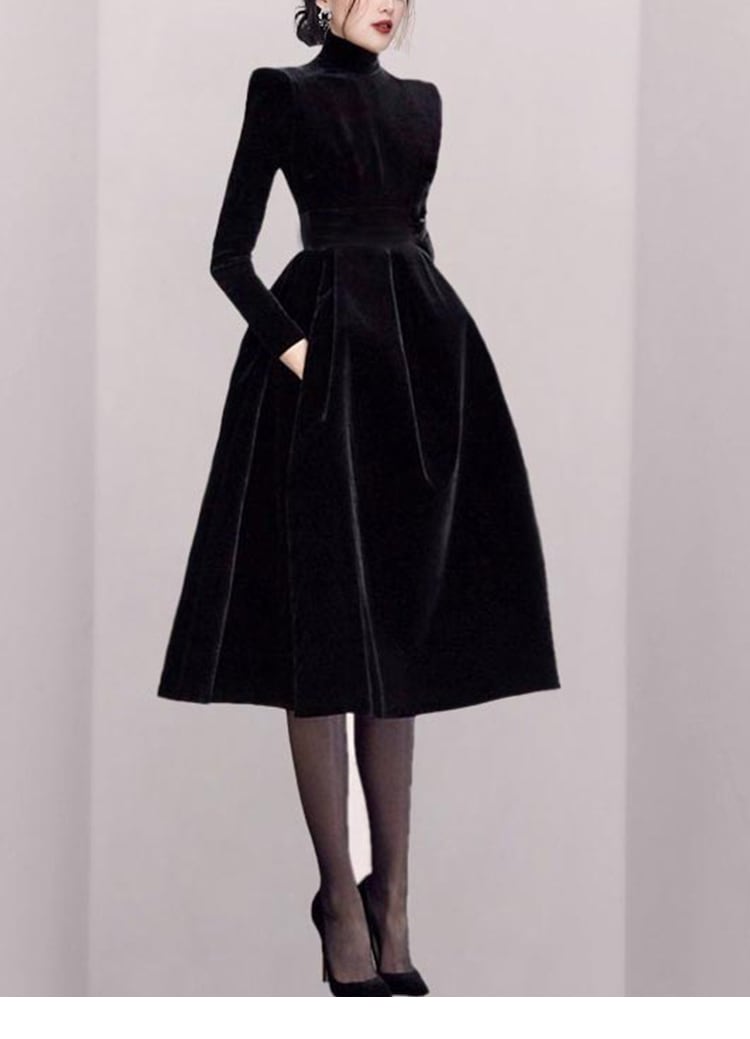 パーティードレス 結婚式 お呼ばれドレス ベルベット 結婚式のお呼ばれ 代 30代 40代 フォーマルドレス 袖あり 結婚式 ワンピース 黒 パーティードレス 膝丈 お呼ばれ ワンピース 二次会 結婚式 フォーマル 体型カバー フォーマルワンピース Viento