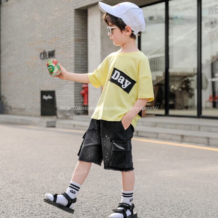 110㎝-160㎝】2点セット トップス×パンツ 半袖 全3色 韓国子供服 子供  