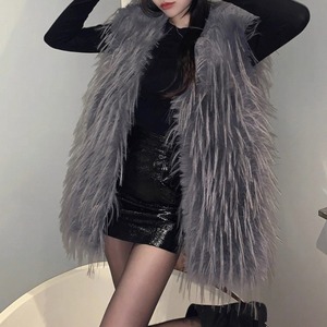 faux fur long vest la2426