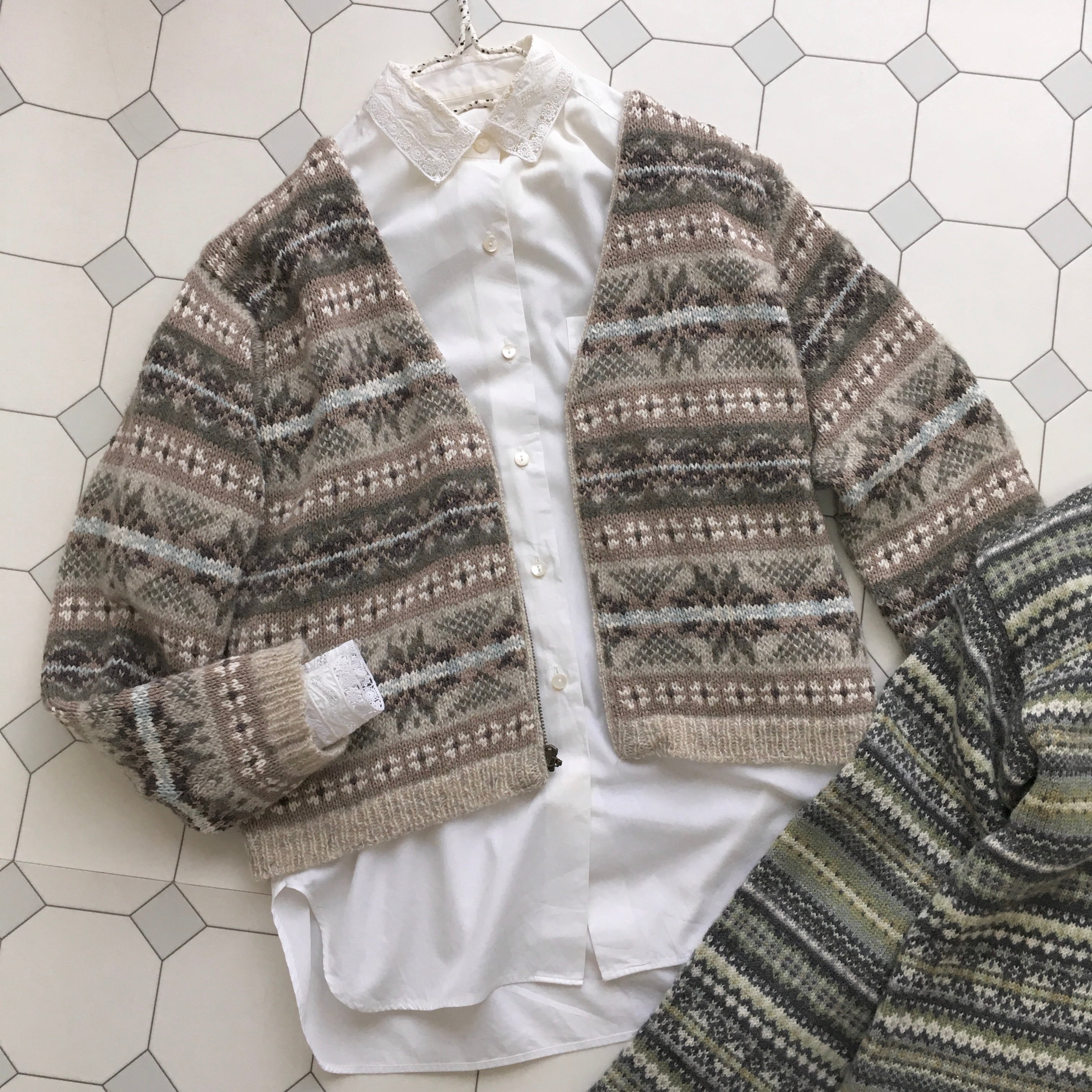 made in USA cropped nordic cardigan〈レトロ古着 アメリカ製