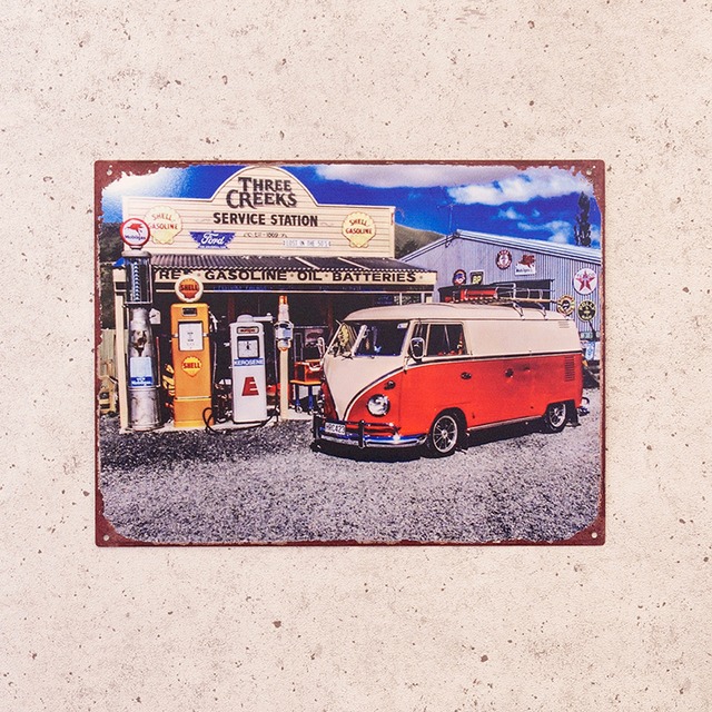 メタルプレート READY TO RIDE ・アンティーク レトロ インテリア ガレージ ワーゲンバス ブリキ看板 アメリカン雑貨