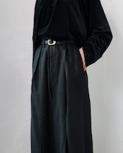 i’m here - Linen Wide Pants :Black|3種リネン切替/ワイド/“だまし絵”前立て