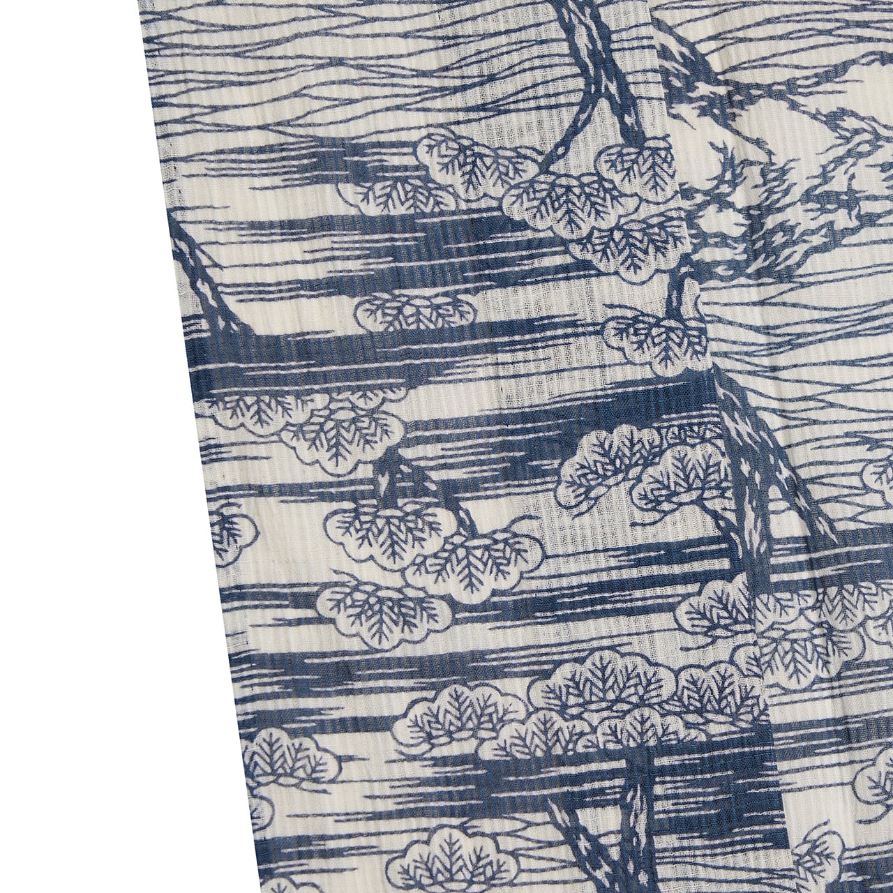 小千谷ちぢみ 松林風景模様 藍型染小紋 麻単衣着物【中古】 | かわの屋