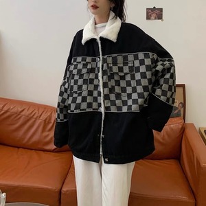 【予約】block checkered wool lining denim jacket