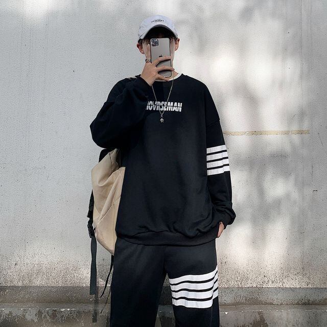 【予約販売】メンズ セットアップ 上下 ライン ブラック グレー 長袖 こなれ感 スポーツウエア カジュアル 秋冬 大きいサイズ M/L/XL/2XL/3XL/4XL/5XL