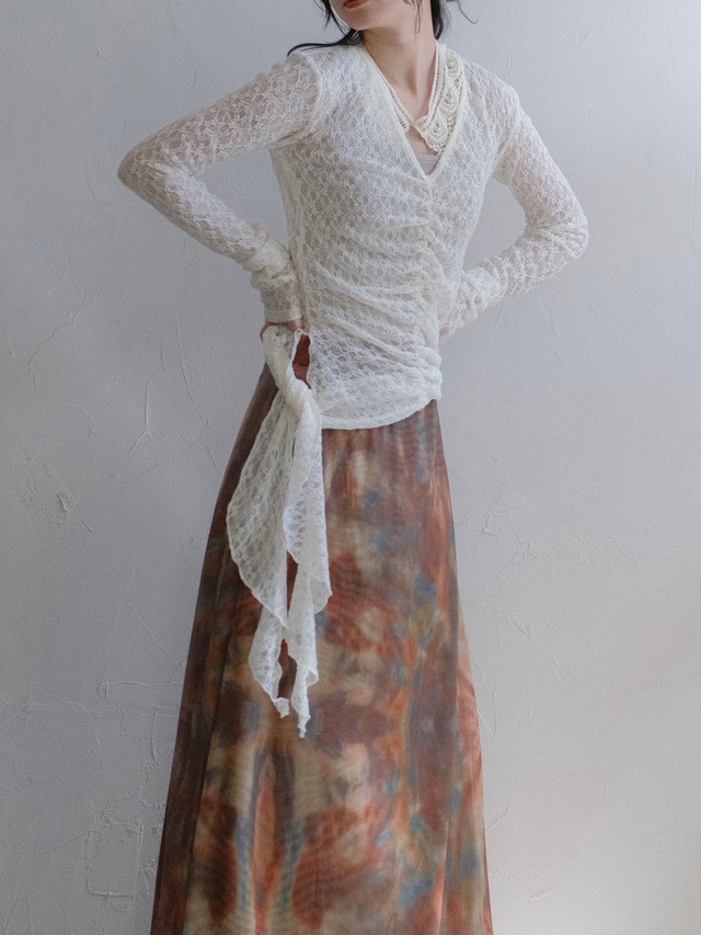 Lace Gathered Top / WHITE