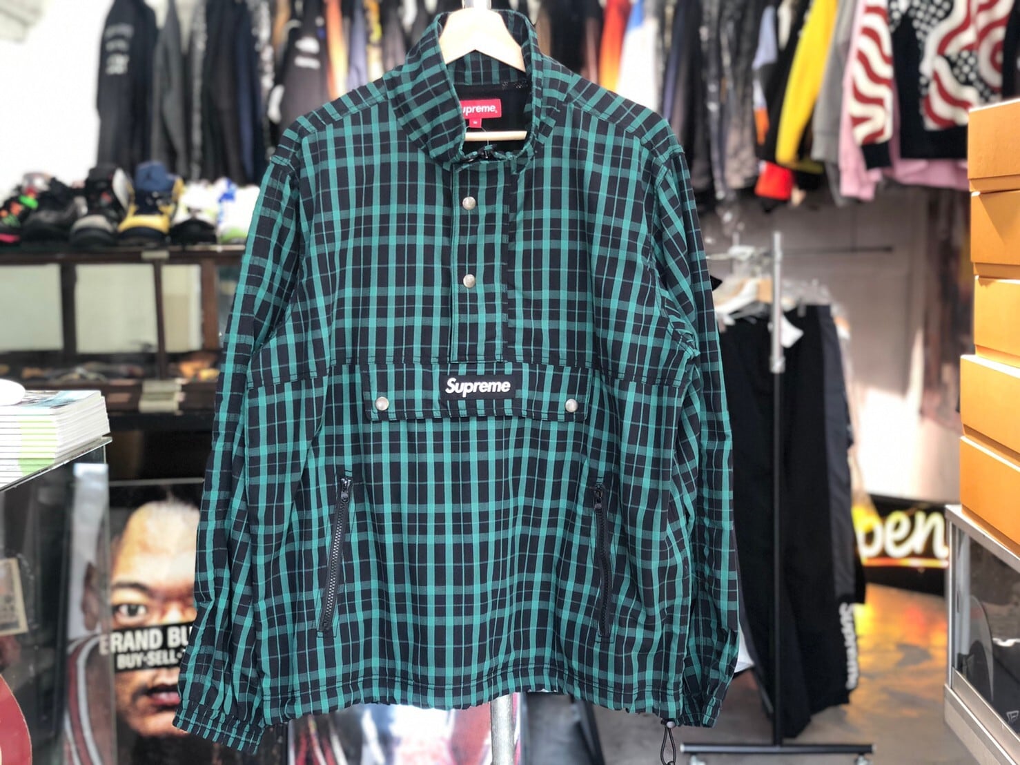 Supreme NYLON PLAID PULLOVER GREEN MEDIUM IL2308 | BRAND BUYERS OSAKA