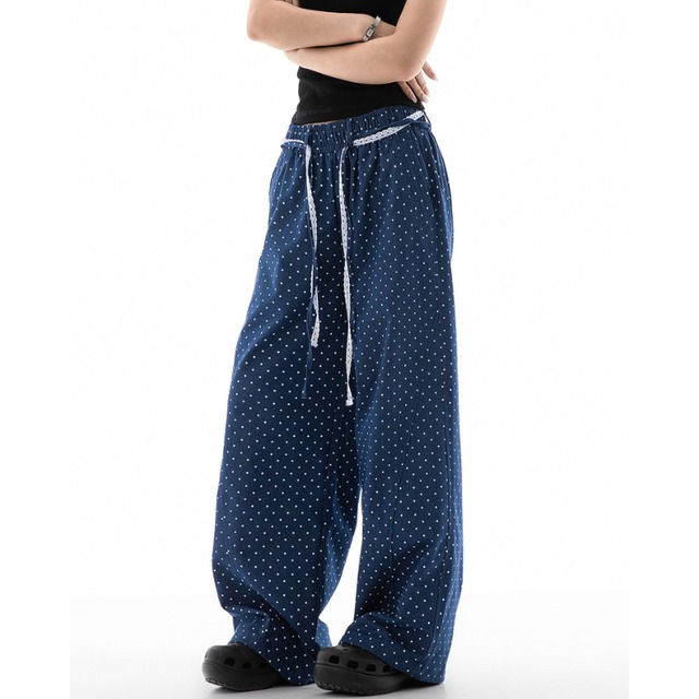 dot lace drawstring pants　ドットレースドローストリングパンツ　J1083
