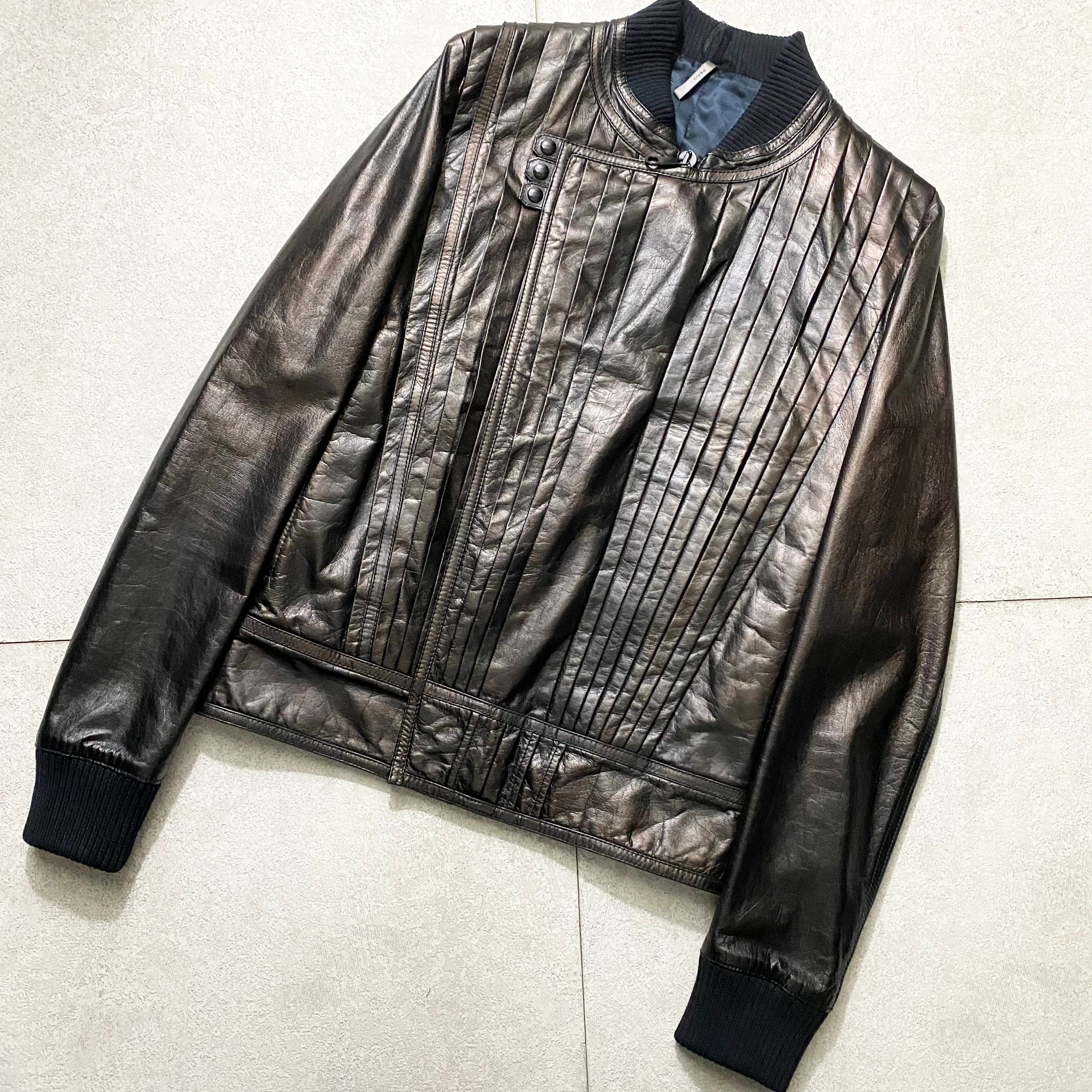 2009SS DIOR HOMME pleats design metallic leather leather riders 