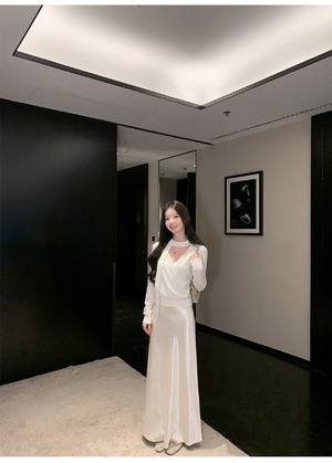 A-line draped long skirt【H00076】