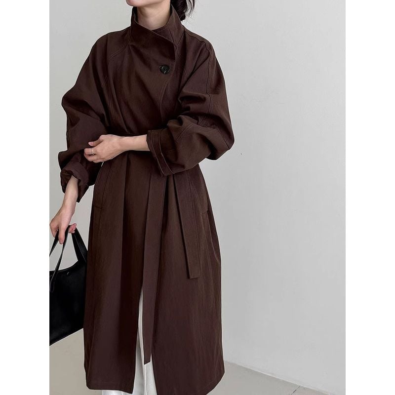 high neck one button long trench coat 101633 | toujouage