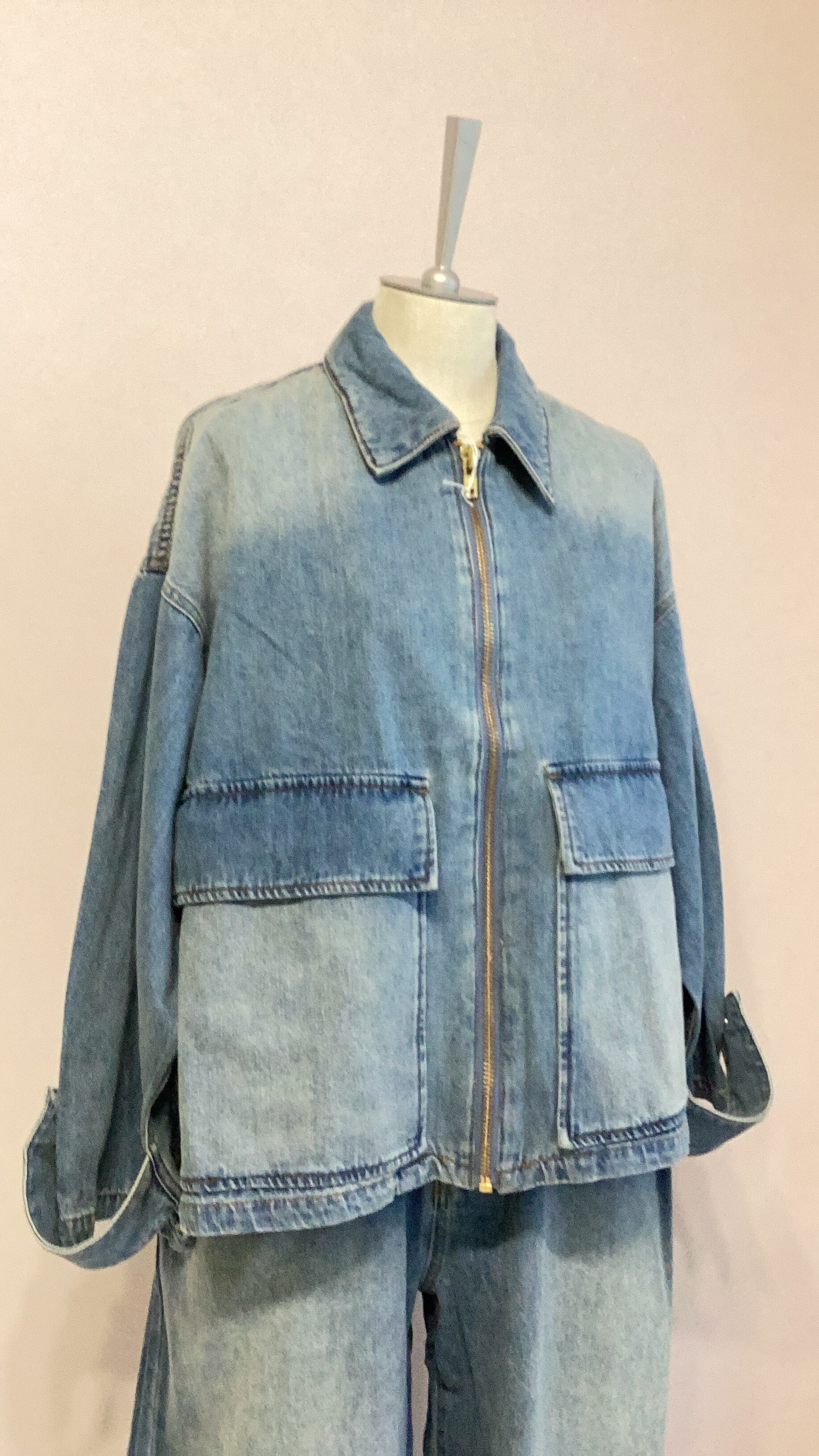 5nami 新品　CYAN TOKYO ウールシャギー ブルゾンジャケット CYAN TOKYO BIGポケットデニムZIPブルゾン No.504358 ネイビー ブルー