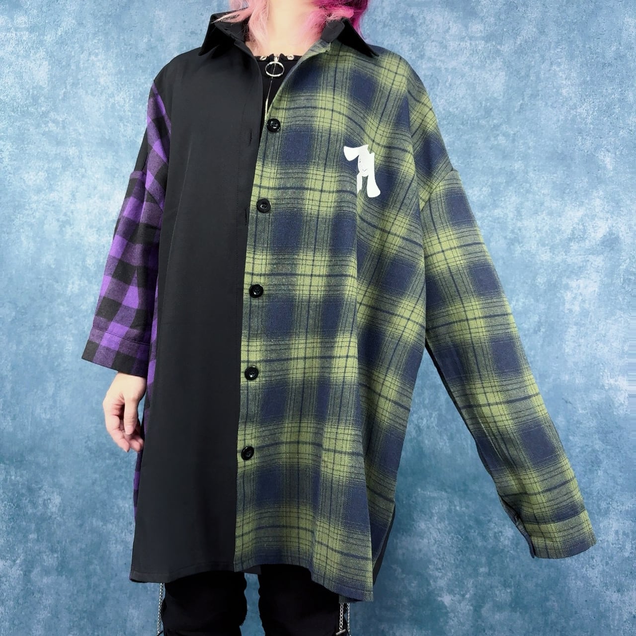 超OVERSIZE 袖丈アシンメトリーチェック柄切替シャツ | NIER CLOTHING