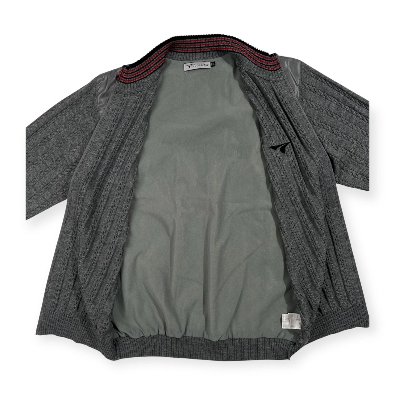 TOURSTAGE ツアーステージ ケーブル編み 裏地付き ウールニット 中綿 ジャケット ジップアップ サイズ LL /グレー系/ゴルフ/メンズ