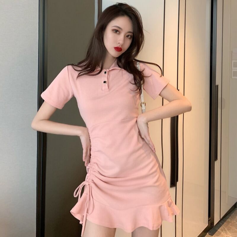 サマースタイルカラーギャザーウェストドレス レディース 夏物 YY-ファッション80675195742