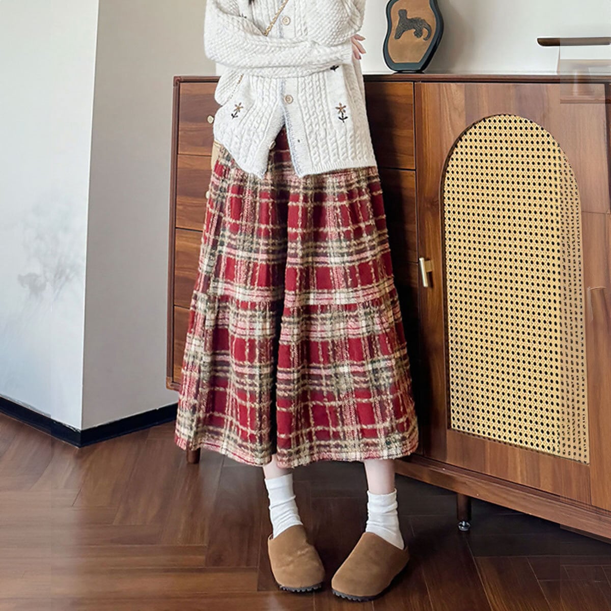 フレアスカート チェック柄 ロングスカート レディース 秋冬 韓国 きれいめ 大人 かわいい フェミニン ガーリー ウエストゴム おしゃれ ハイウエスト 体型カバー 大人可愛い 大人女子