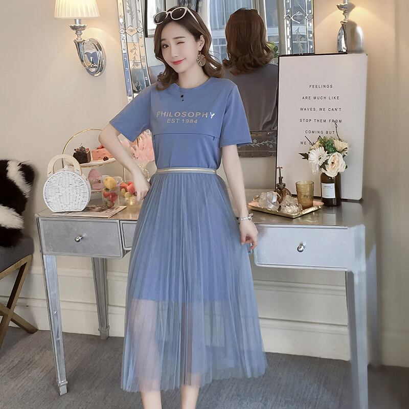 【新作】【送料無料】 マタニティウェア2019夏の新しいマタニティ授乳ドレスファッションラウンドネック半袖マタニティ授乳ツーピース-アリババ ショート ハーフスリーブ サマー 夏物 Oネック expec262036472420