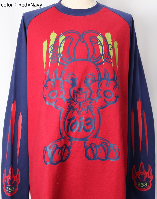 Claw Bunny Raglan L/S Tee 【Red × Navy】